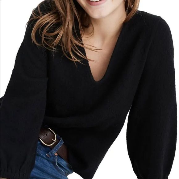 NWT MADEWELL Texture & Thread Full Knit Black Sleeve Top - Picture 4 of 15